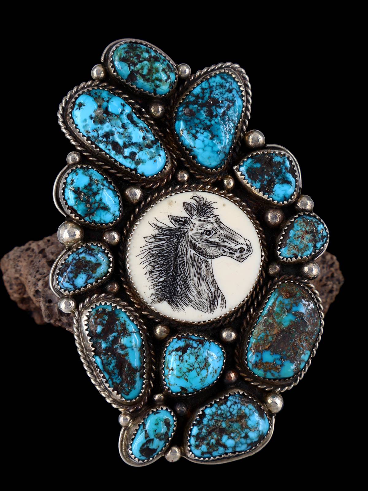 Estate Native American Sterling Silver Turquoise Ring, Size 8 1/2 - PuebloDirect.com