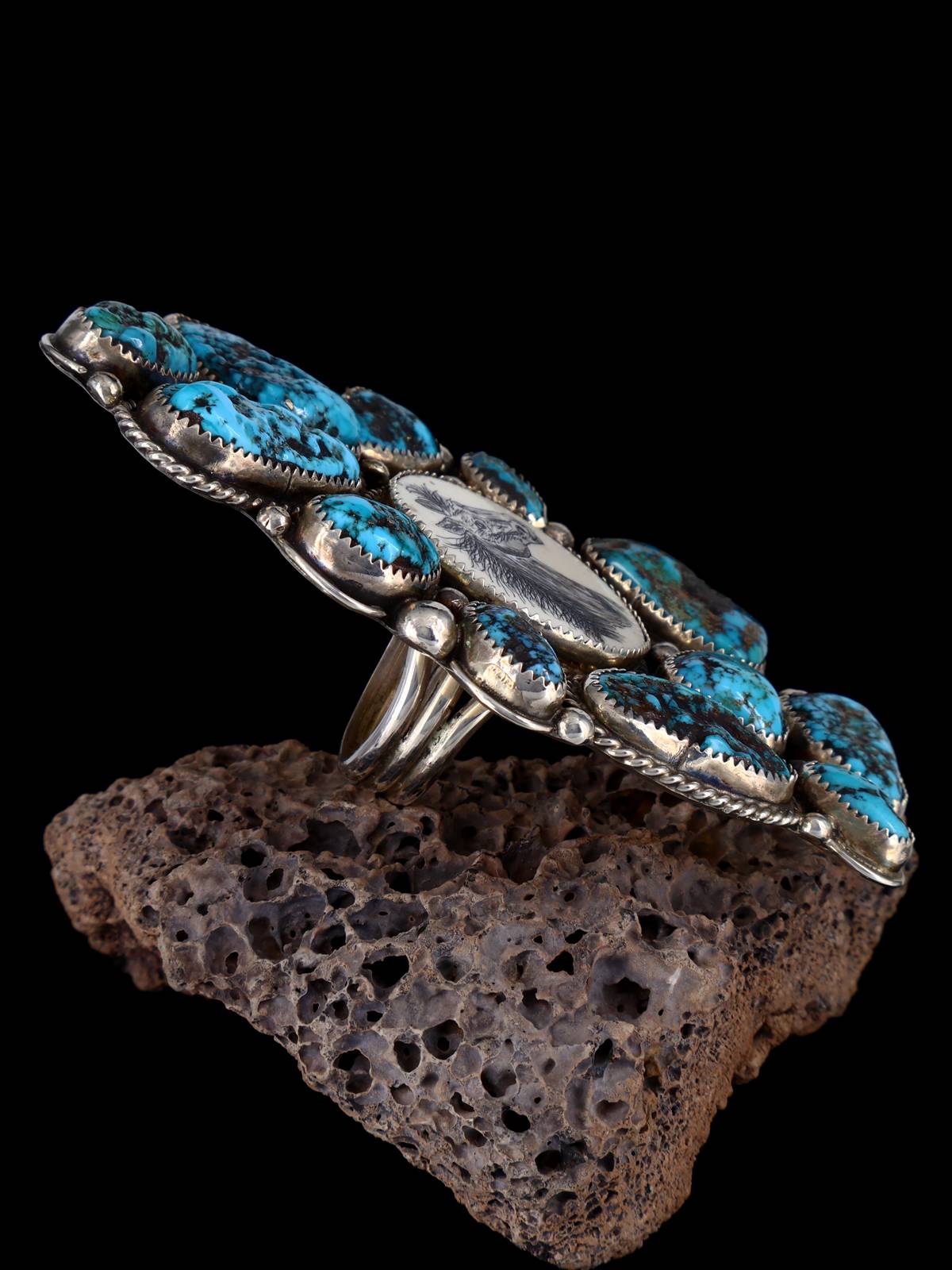 Estate Native American Sterling Silver Turquoise Ring, Size 8 1/2 - PuebloDirect.com