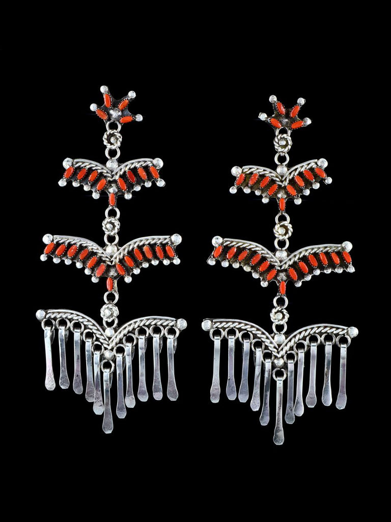 Sterling Silver Zuni Inlay Coral Post Earrings - PuebloDirect.com