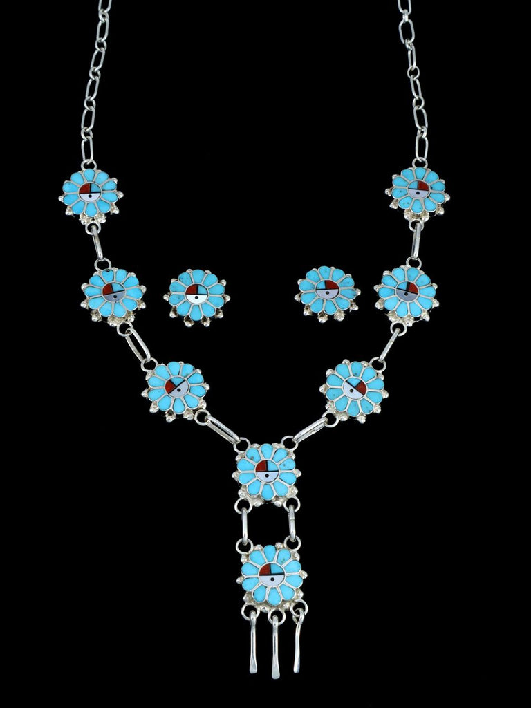 Sterling Silver Zuni Sunface Necklace and Earring Set - PuebloDirect.com