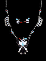 Sterling Silver Native American Zuni Inlay Thunderbird Necklace Set - PuebloDirect.com
