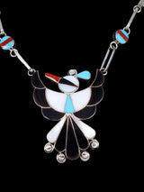 Sterling Silver Native American Zuni Inlay Thunderbird Necklace Set - PuebloDirect.com