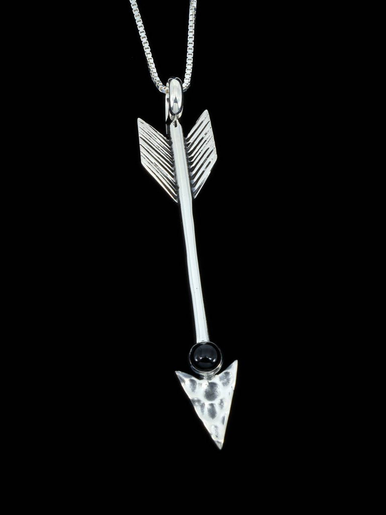 Onyx Navajo Arrow Sterling Silver Pendant - PuebloDirect.com