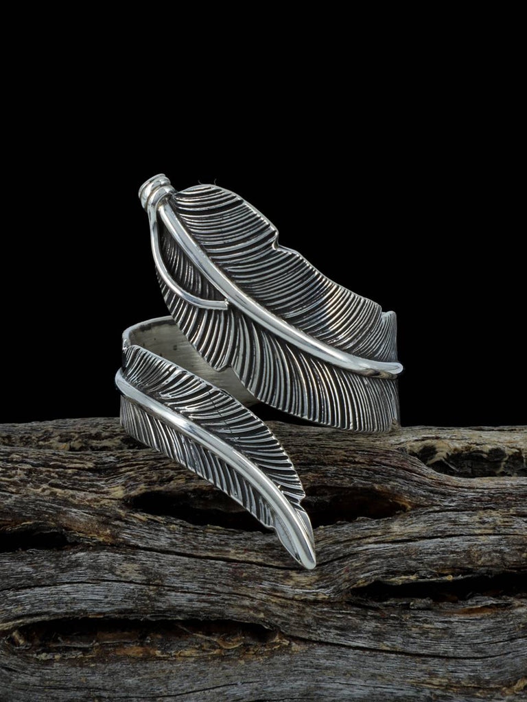 Navajo Sterling Silver Feather Ring Adjustable - PuebloDirect.com