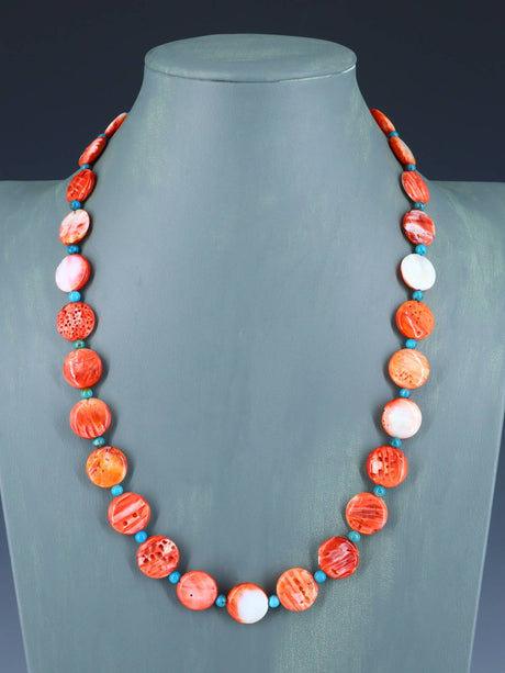 Navajo 22" Single Strand Spiny Oyster Disc Necklace - PuebloDirect.com