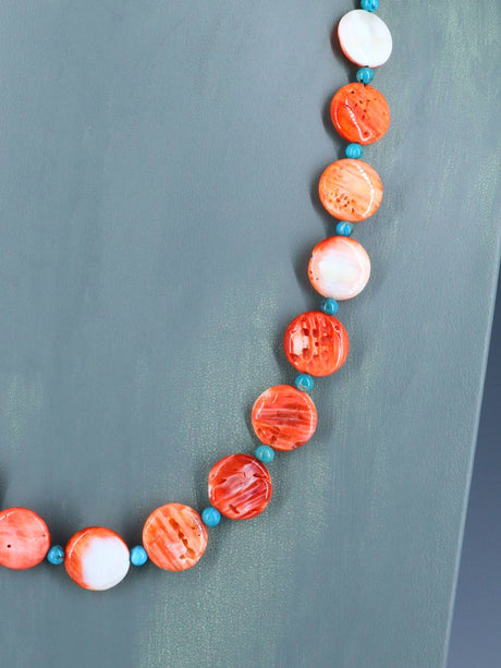 Navajo 22" Single Strand Spiny Oyster Disc Necklace - PuebloDirect.com