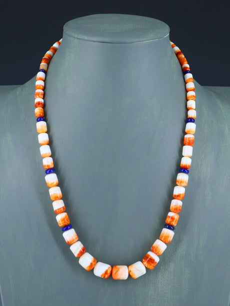 20" Navajo Single Strand Spiny Oyster and Lapis Necklace - PuebloDirect.com