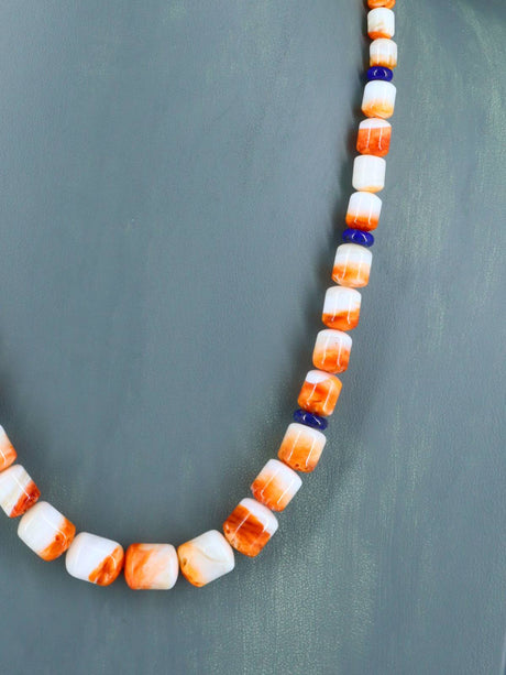 20" Navajo Single Strand Spiny Oyster and Lapis Necklace - PuebloDirect.com