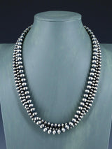 22" Navajo Jewelry Three Strand Sterling Silver Beaded Necklace