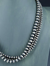 22" Navajo Jewelry Three Strand Sterling Silver Beaded Necklace