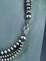 22" Navajo Jewelry Three Strand Sterling Silver Beaded Necklace