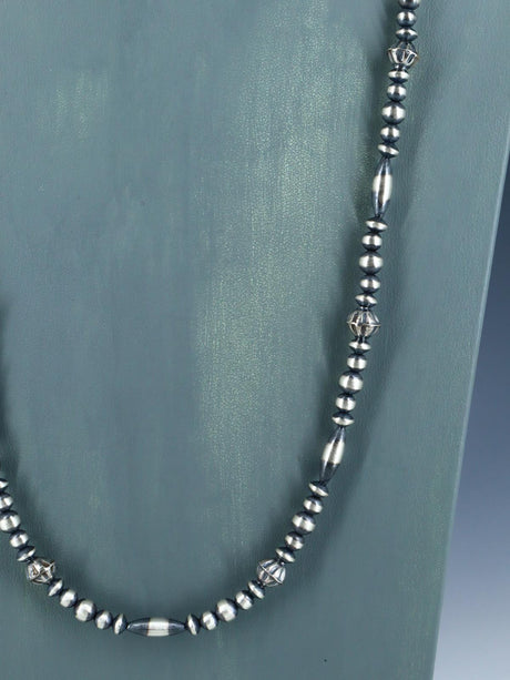 30" Native American Sterling Silver Bead Necklace