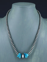 Native American Turquoise Nugget and Silver Bead Necklace