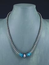 Native American Turquoise Nugget and Silver Bead Necklace