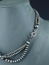 Native American Three Strand Turquoise, Spiny Oyster and Silver Bead Necklace