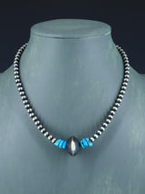 Native American Turquoise Nugget and Silver Bead Choker Necklace