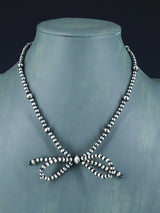 16" Navajo Jewelry Single Strand Sterling Silver Bow Beaded Necklace