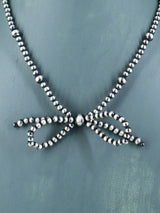 16" Navajo Jewelry Single Strand Sterling Silver Bow Beaded Necklace