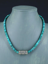 18" Native American Turquoise and Silver Bead Necklace