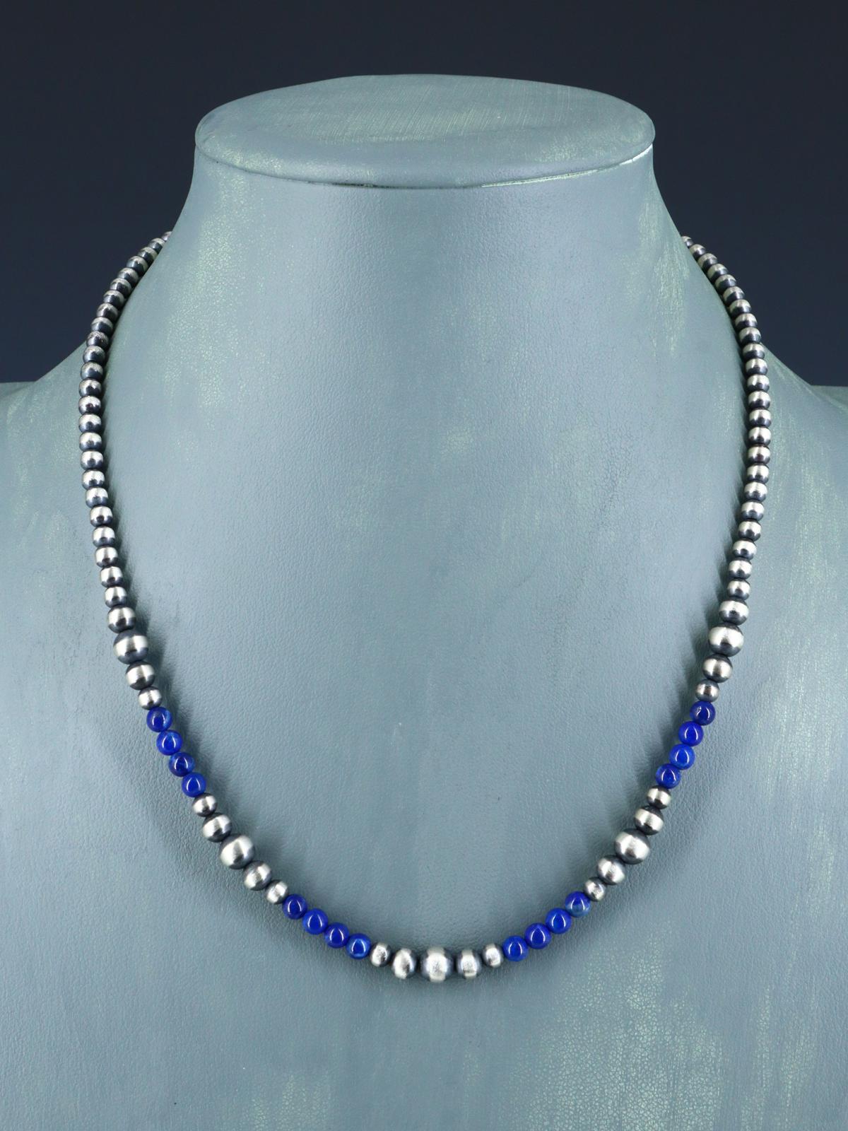 Native American Lapis and Silver Beaded Necklace