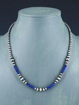 Native American Lapis and Silver Beaded Necklace