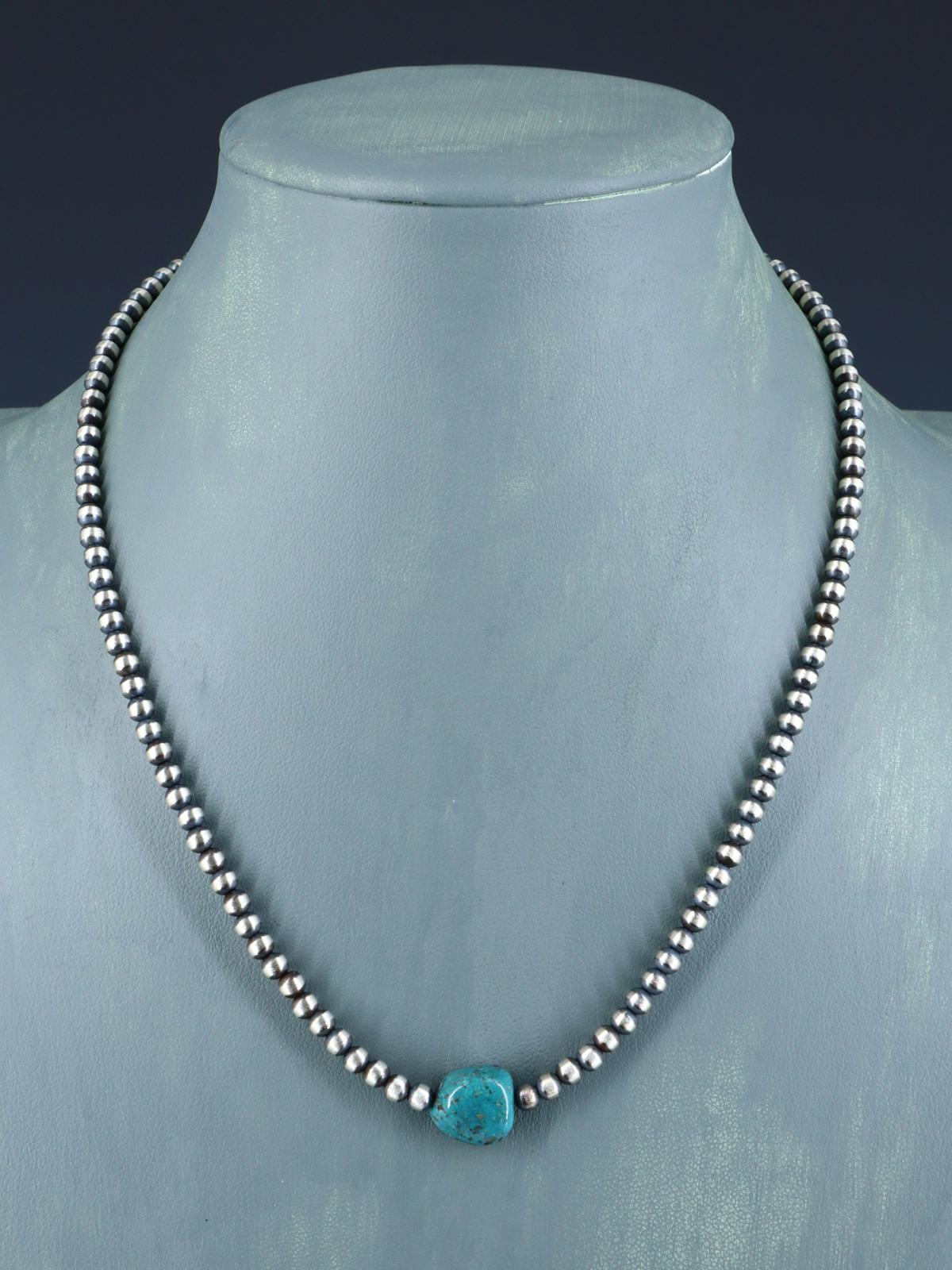 18" Native American Turquoise and Silver Bead Necklace