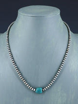 18" Native American Turquoise and Silver Bead Necklace