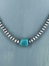 18" Native American Turquoise and Silver Bead Necklace