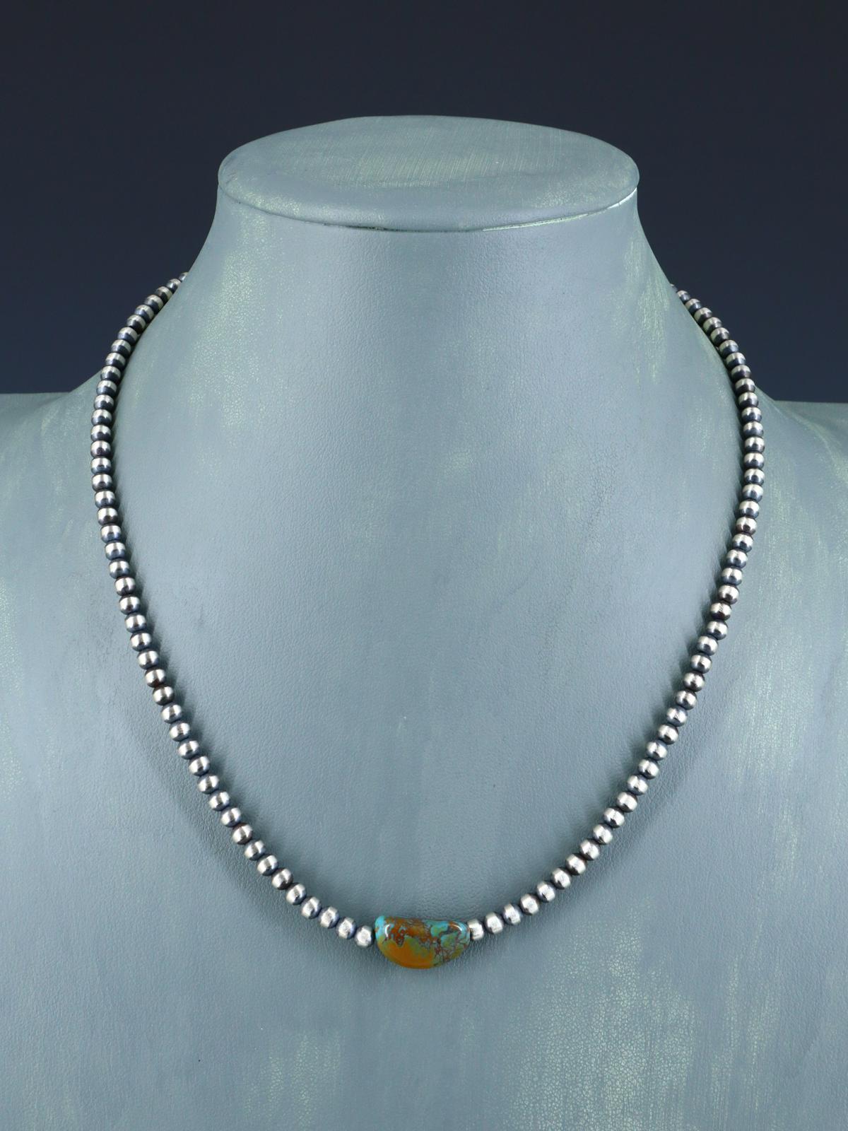 18" Native American Turquoise and Silver Bead Necklace