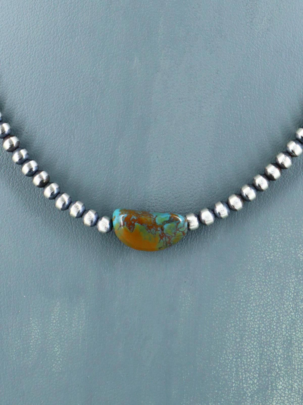 18" Native American Turquoise and Silver Bead Necklace
