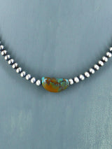 18" Native American Turquoise and Silver Bead Necklace