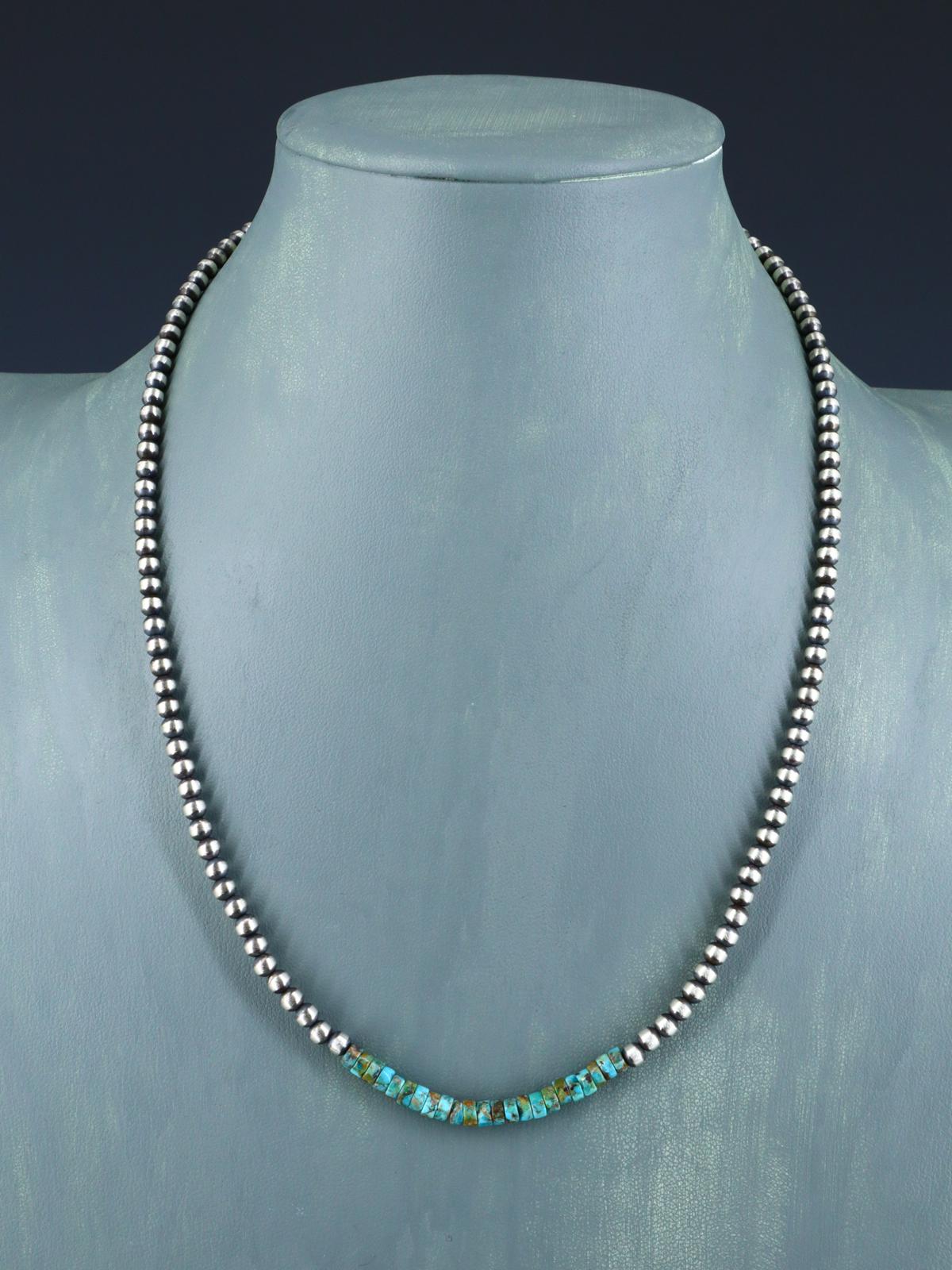 20" Native American Turquoise and Silver Bead Necklace