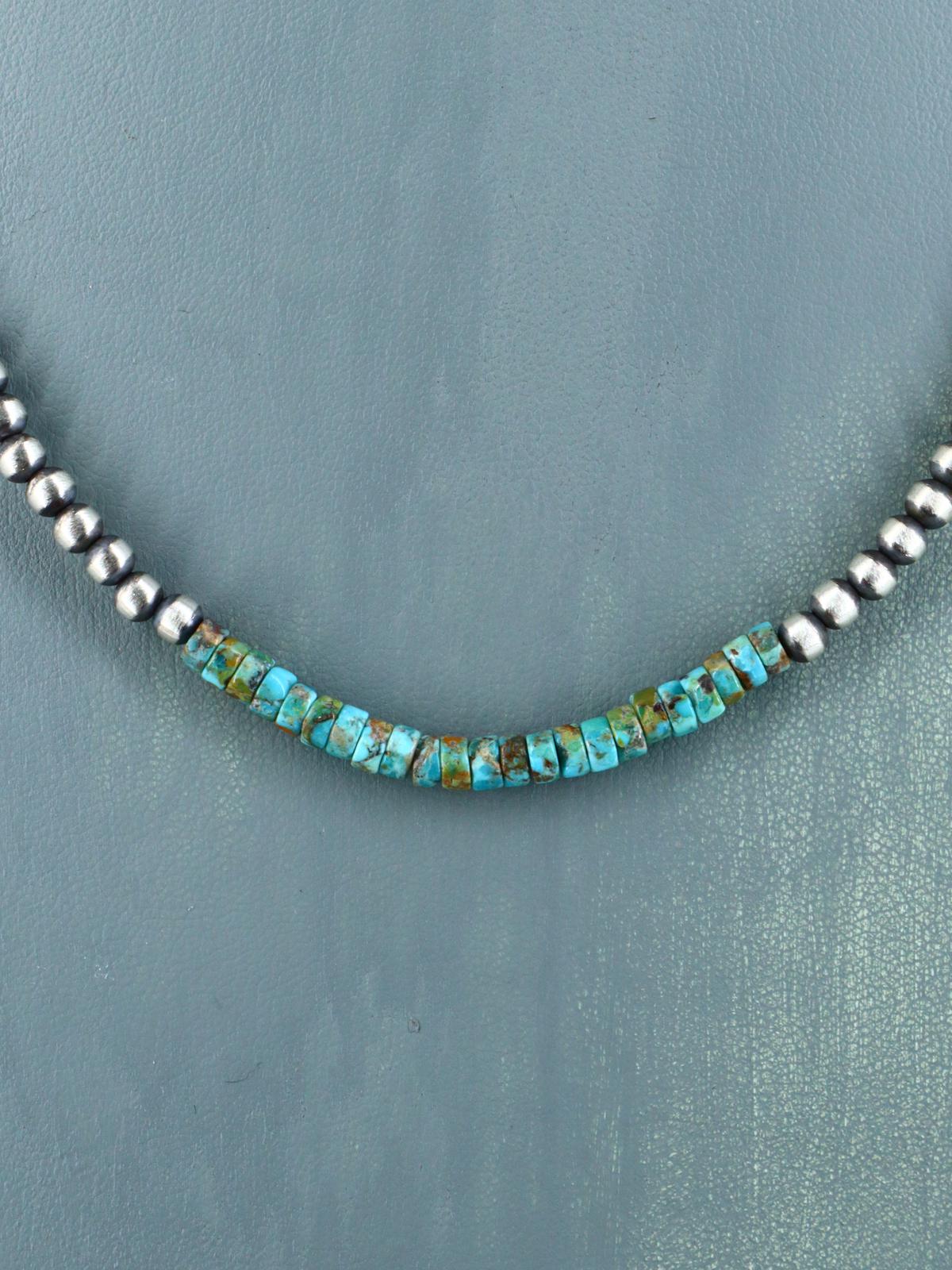 20" Native American Turquoise and Silver Bead Necklace