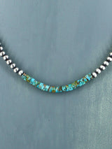 20" Native American Turquoise and Silver Bead Necklace