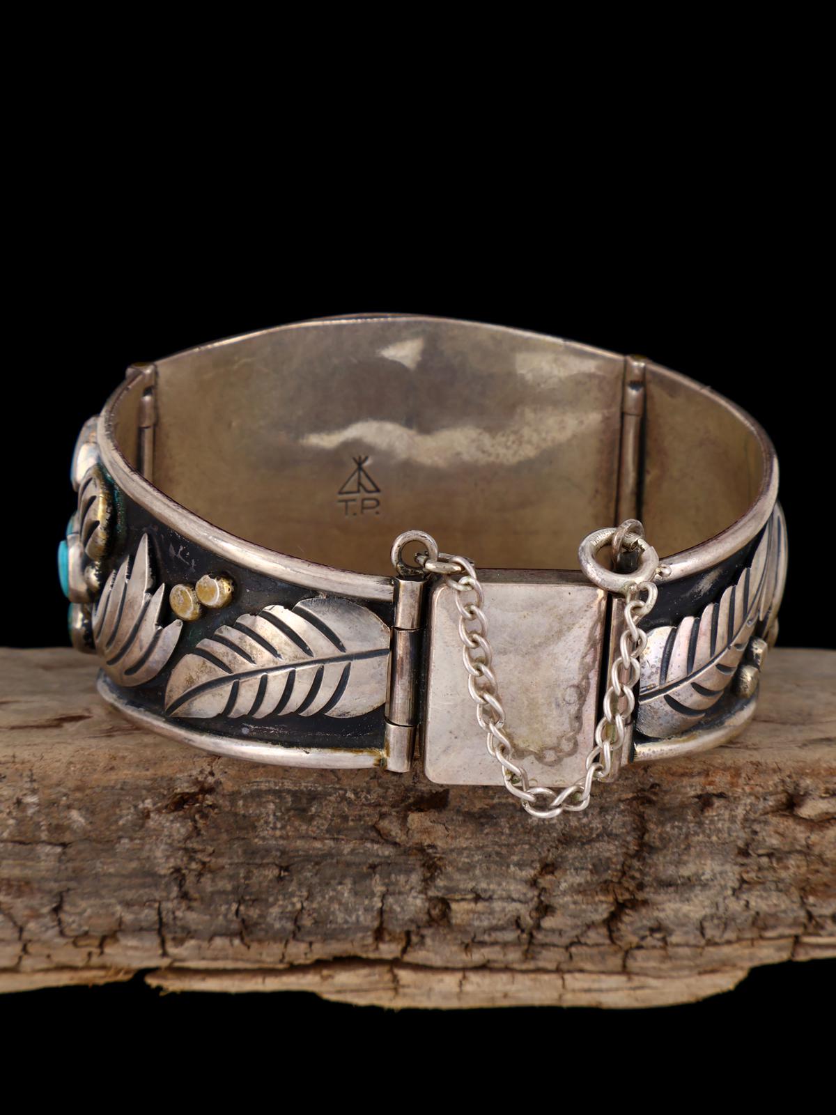 Vintage Estate Navajo Sterling Silver Blue Gem Turquoise Bracelet - PuebloDirect.com