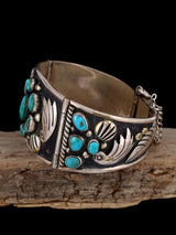 Vintage Estate Navajo Sterling Silver Blue Gem Turquoise Bracelet - PuebloDirect.com