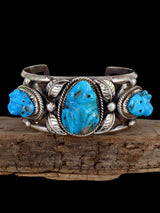 Vintage Zuni Turquoise Carved Frog Sterling Silver Bracelet - PuebloDirect.com
