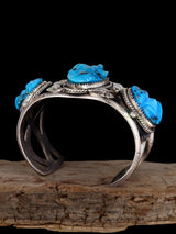 Vintage Zuni Turquoise Carved Frog Sterling Silver Bracelet - PuebloDirect.com