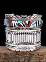 Estate Navajo Sterling Silver Multistone Inlay Cuff Bracelet - PuebloDirect.com