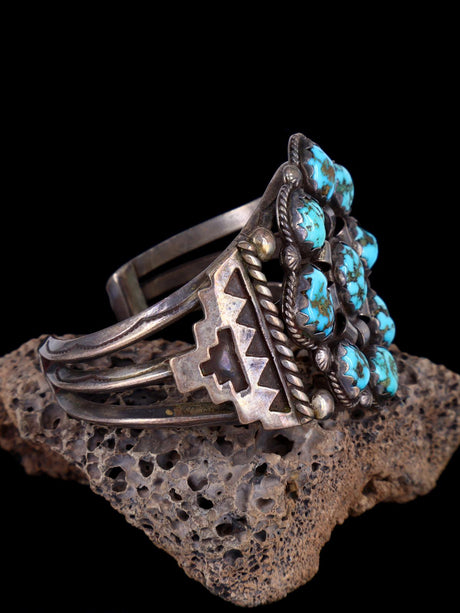 Estate Turquoise Cluster Sterling Silver Bracelet - PuebloDirect.com