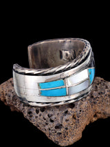 Vintage Estate Navajo Sterling Silver Multistone Inlay Cuff Bracelet - PuebloDirect.com