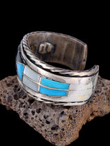 Vintage Estate Navajo Sterling Silver Multistone Inlay Cuff Bracelet - PuebloDirect.com