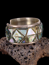 Estate Navajo Sterling Silver Abalone Inlay Cuff Bracelet - PuebloDirect.com