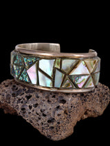 Estate Navajo Sterling Silver Abalone Inlay Cuff Bracelet - PuebloDirect.com