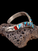 Vintage Estate Sterling Silver Multistone Inlay Cuff Bracelet - PuebloDirect.com