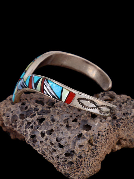 Vintage Estate Sterling Silver Multistone Inlay Cuff Bracelet - PuebloDirect.com