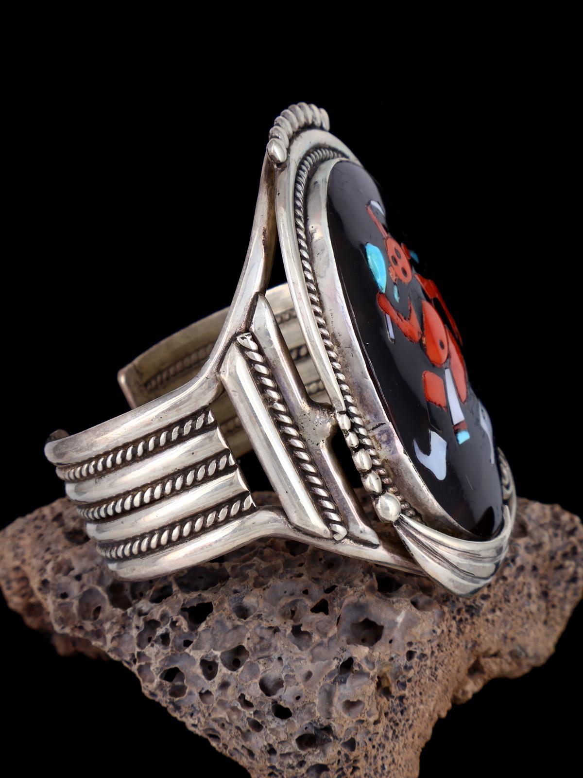 Vintage Old Zuni Inlay Mudhead Sterling Silver Cuff Bracelet