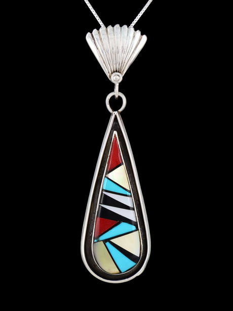 Vintage Navajo Sterling Silver Inlay Pendant - PuebloDirect.com