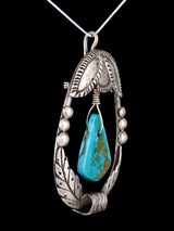Old Estate Navajo Jewelry Sterling Silver Blue Gem Turquoise Pin/Pendant - PuebloDirect.com