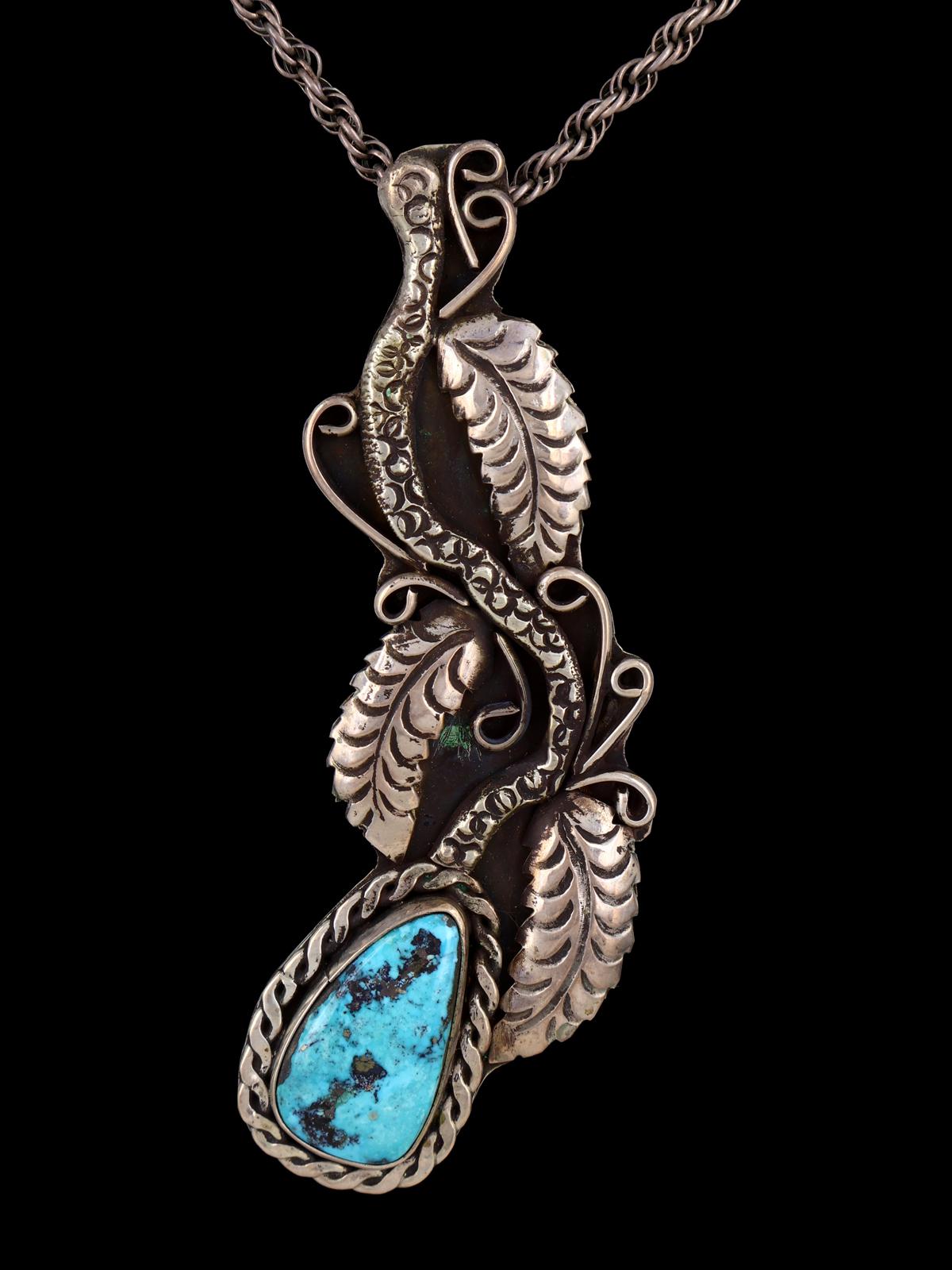 Vintage Native American Sterling Silver Turquoise Pin Pendant - PuebloDirect.com